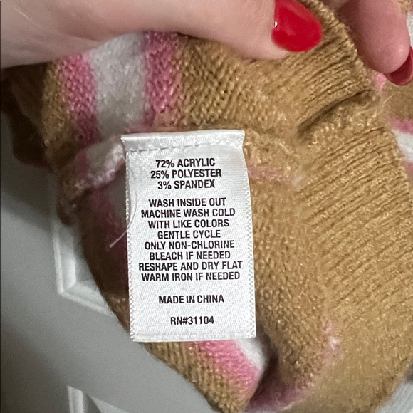 Crown & Ivy Oversized Brown White and Pink Striped Puff Sleeve Sweater Small - Picture 6 of 6